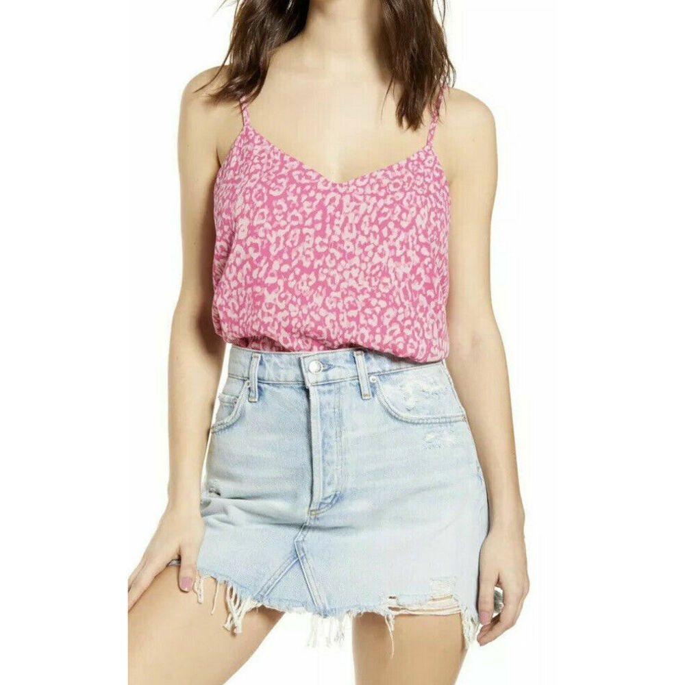 Leith Pink Leopard V Neck Camisole Lined Cami Tank Top Size S